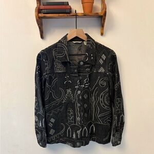 Vintage Laura Ashley Embroidered Denim Jacket Black | Women’s Medium